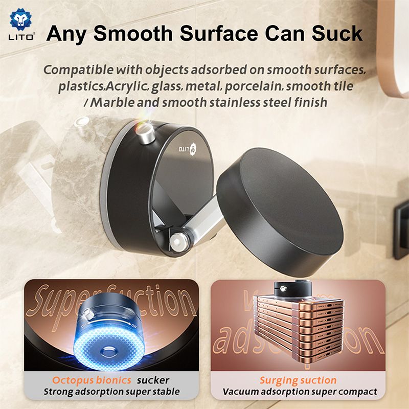 LITO LW03 Super Mag Force Vacuum Sucker Phone Stand (MagSafe Compatible) - Black