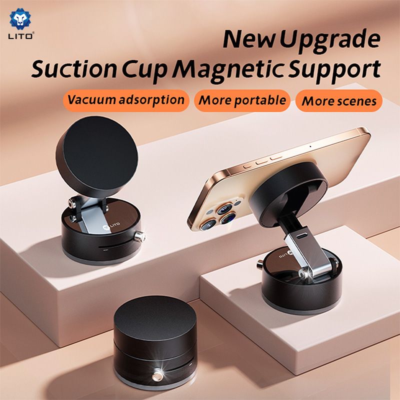 LITO LW03 Super Mag Force Vacuum Sucker Phone Stand (MagSafe Compatible) - Black