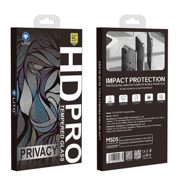 iPhone 14 Pro LITO LT-D16 HD PRO Privacy Full Glass Full Glue-ESD Glue - Black