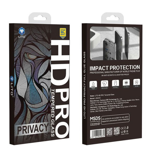 iPhone 14 Pro LITO LT-D16 HD PRO Privacy Full Glass Full Glue-ESD Glue - Black