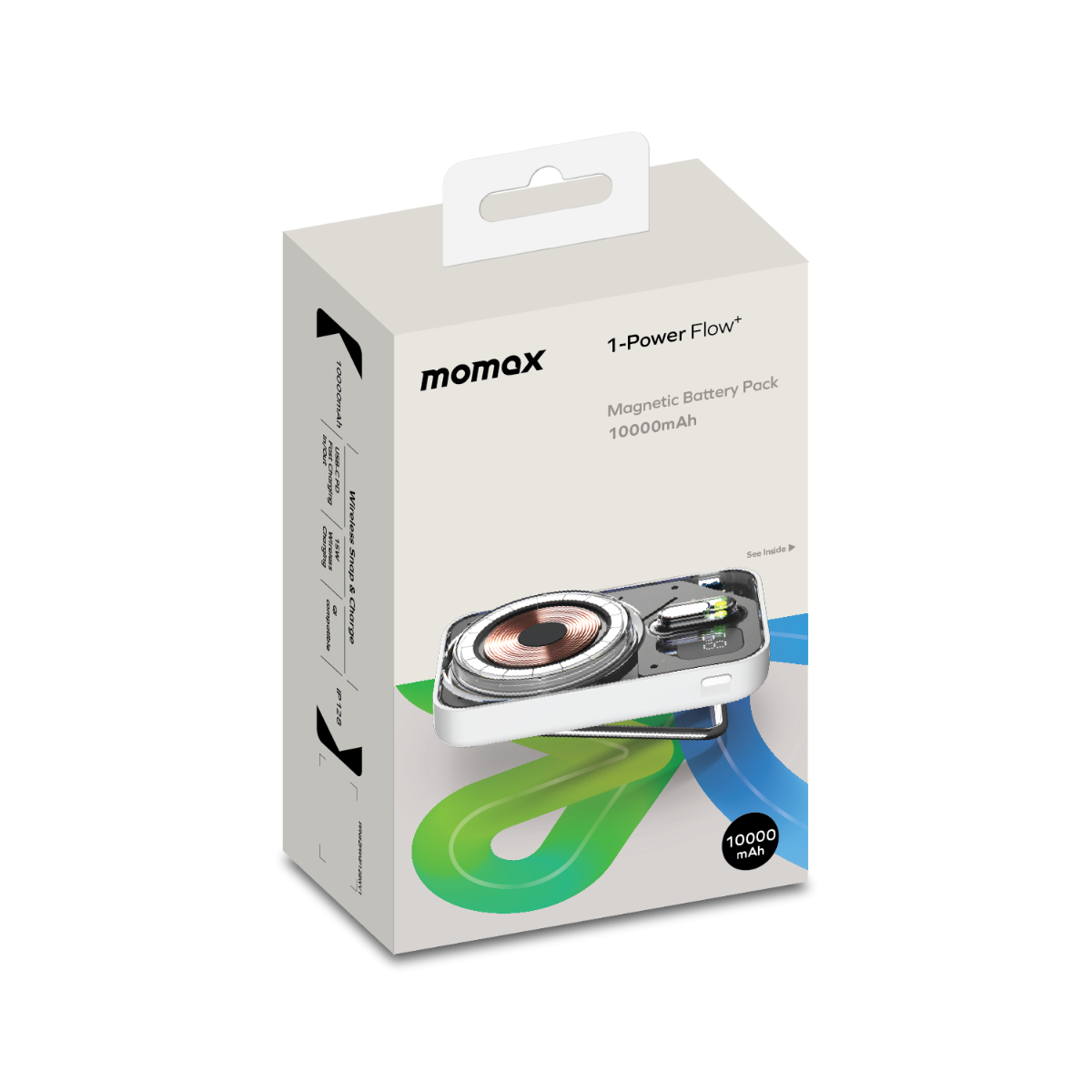 Momax 1-power flow pro 10000mah Mag Wireless Battery Pack Stand (MagSafe Compatible) - White