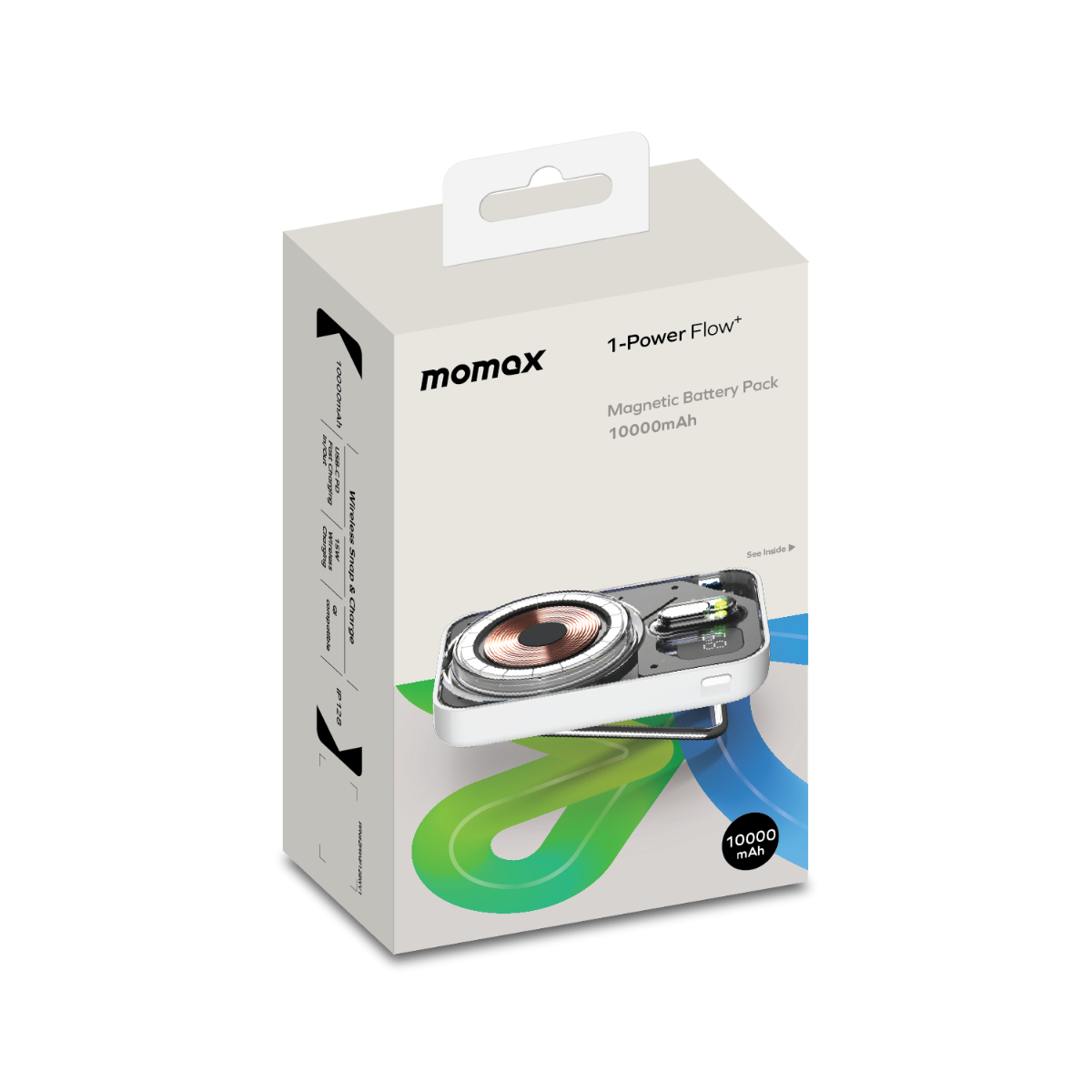 Momax 1-power flow pro 10000mah Mag Wireless Battery Pack Stand (MagSafe Compatible) - White