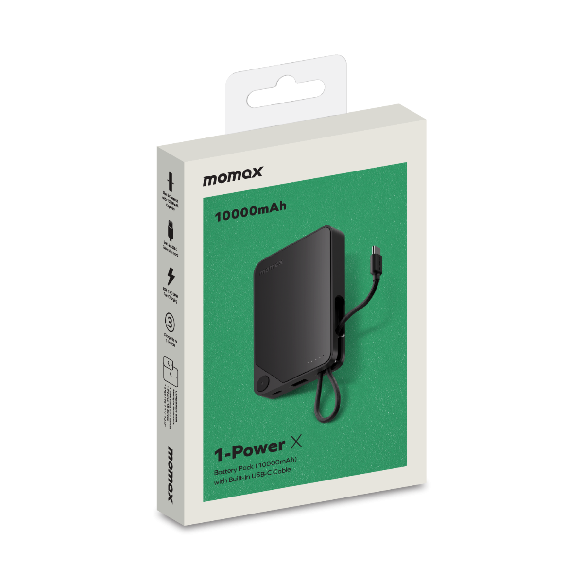 Momax 1-POWER 10000mah power bank with cable - Black