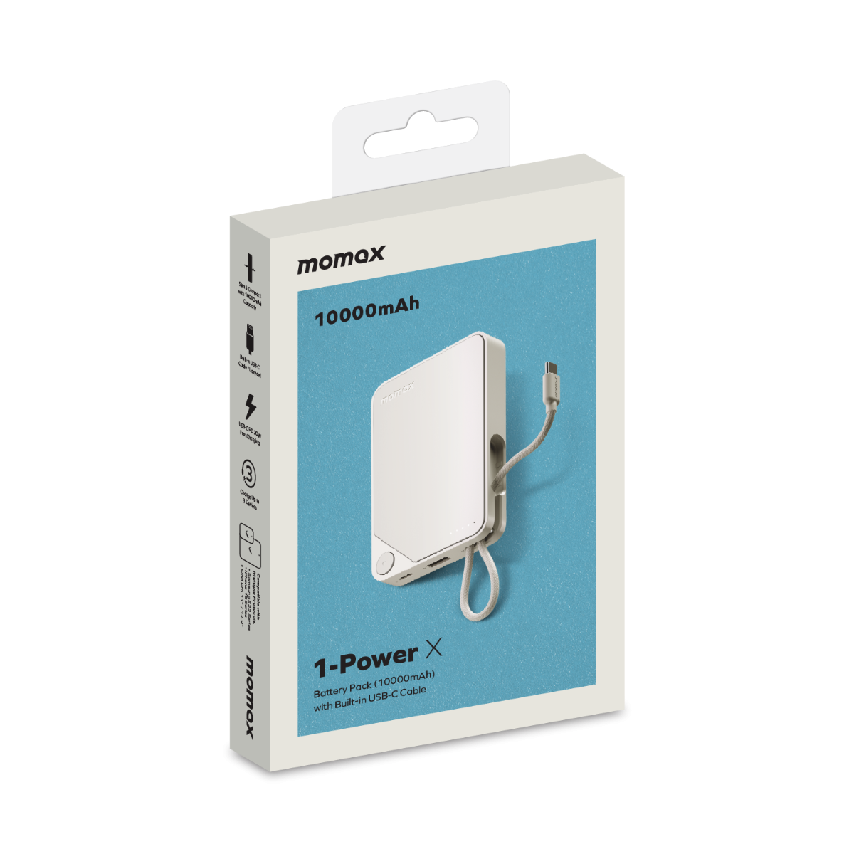 Momax 1-POWER 10000mah power bank with cable - White