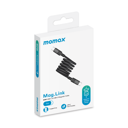 Momax Mag.Link Magnetic USB-C to USB-C cable 60w 1M - Black