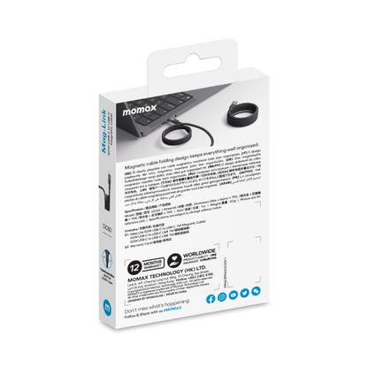 Momax Mag.Link Magnetic USB-C to USB-C cable 60w 1M - Black