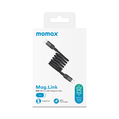 Momax Mag.Link Magnetic USB-C to USB-C cable 60w 1M - Black