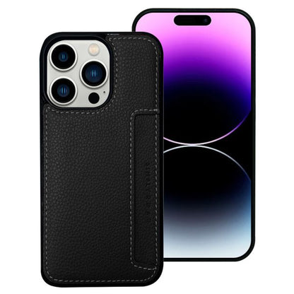 iPhone 16 Simply Roar Stitch Leather Card Pocket - Black