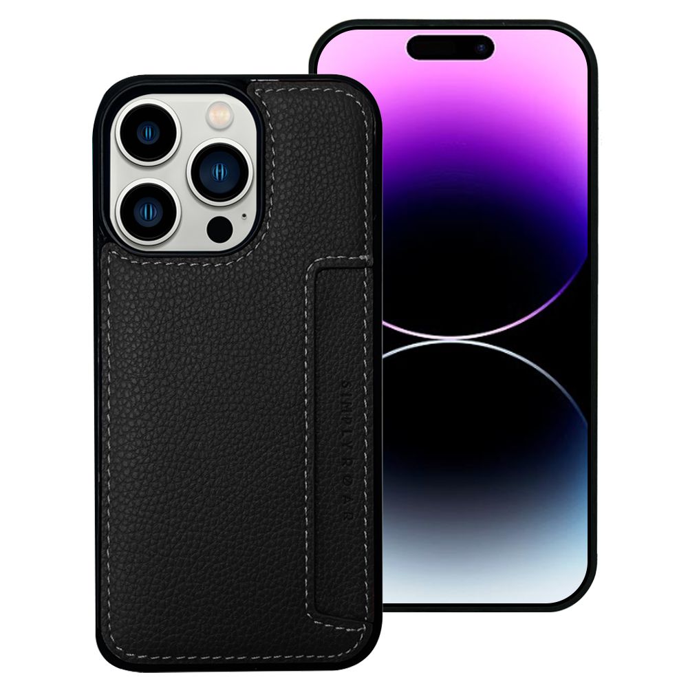 iPhone 16e Simply Roar Stitch Leather Card Pocket - Black