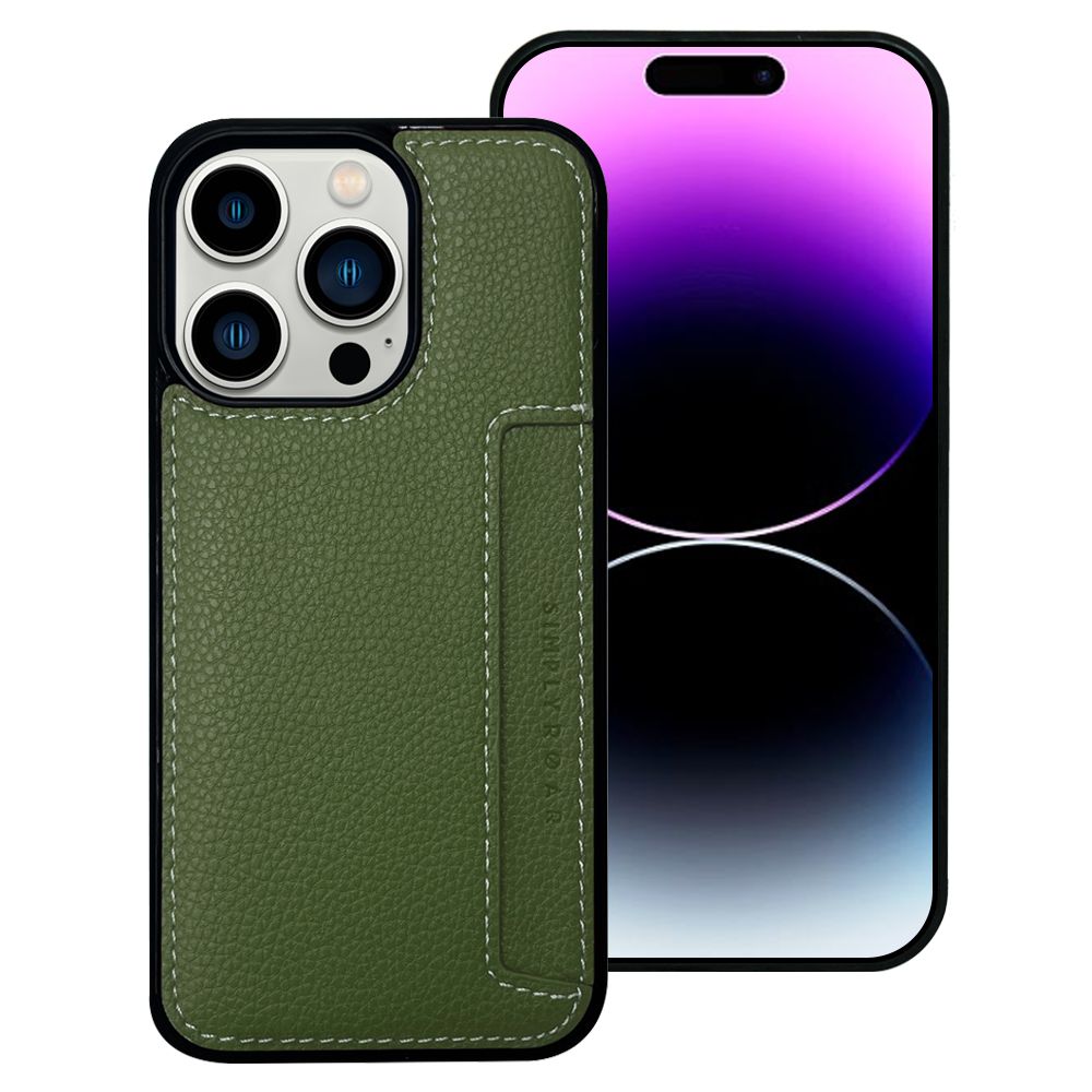iPhone 16e Simply Roar Stitch Leather Card Pocket - Green