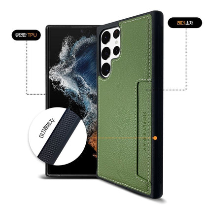 iPhone 16e Simply Roar Stitch Leather Card Pocket - Green