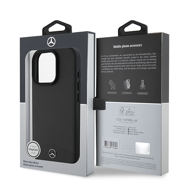 iPhone 16 Pro Max Mercedes-Benz HC TEXTURED AND PLAIN LEATHER (MagSafe Compatible) - Black