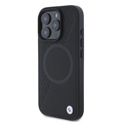 iPhone 16 Pro Max BMW HC SIGN LEATHER HALF TEXTURED AND CIRCLE (MagSafe Compatible) - Black