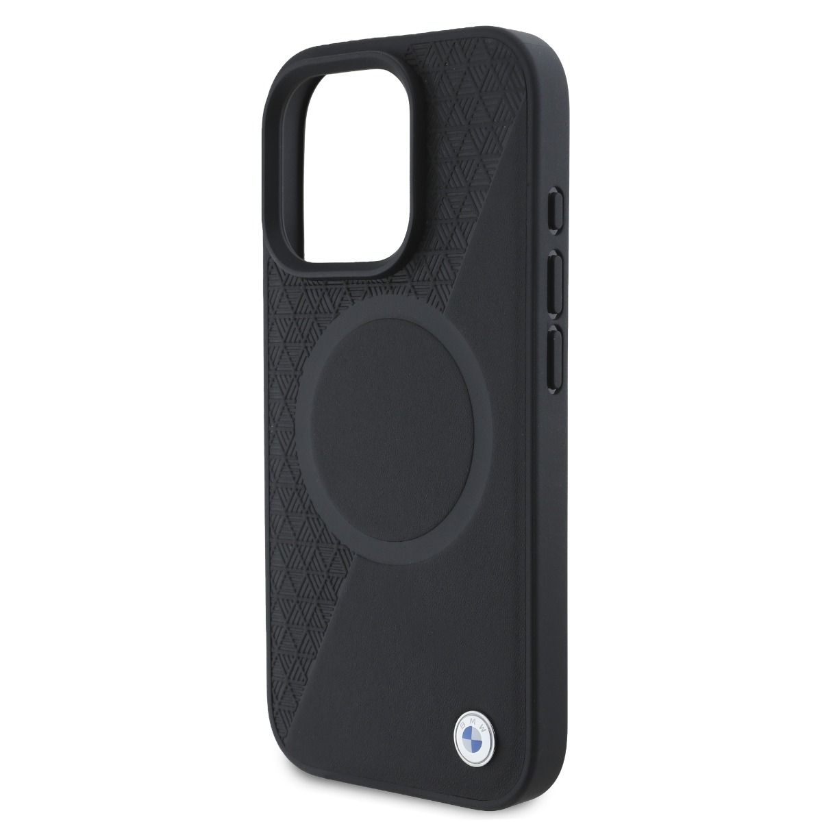iPhone 16 Pro Max BMW HC SIGN LEATHER HALF TEXTURED AND CIRCLE (MagSafe Compatible) - Black