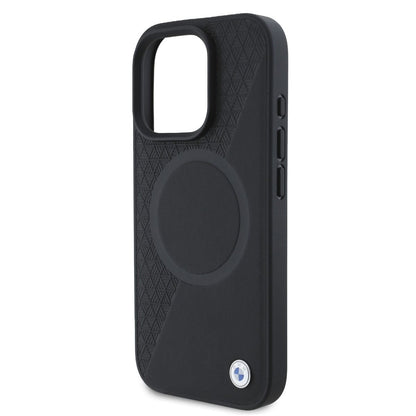 iPhone 16 Pro Max BMW HC SIGN LEATHER HALF TEXTURED AND CIRCLE (MagSafe Compatible) - Black