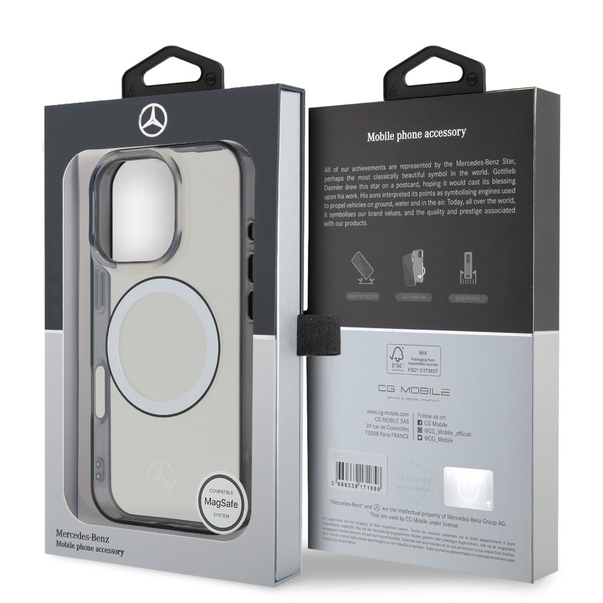 iPhone 16 Pro Mercedes-Benz HC TRANSPARENT PC / TPU W / BLACK RING (MagSafe Compatible) - Clear