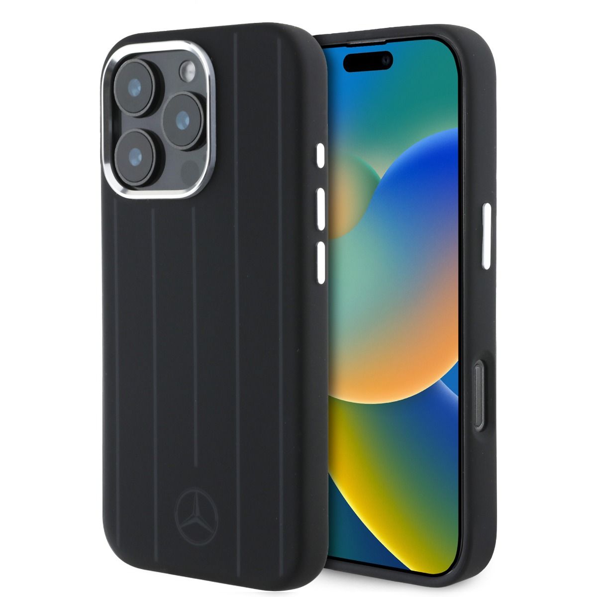 iPhone 16 Pro Max Mercedes-Benz HQ SILICONE W / VERTICAL TONAL STRIPES (MagSafe Compatible) - Black