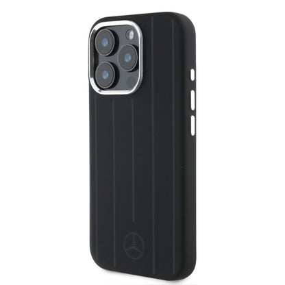 iPhone 16 Pro Max Mercedes-Benz HQ SILICONE W / VERTICAL TONAL STRIPES (MagSafe Compatible) - Black
