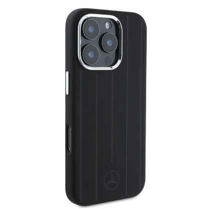 iPhone 16 Pro Max Mercedes-Benz HQ SILICONE W / VERTICAL TONAL STRIPES (MagSafe Compatible) - Black