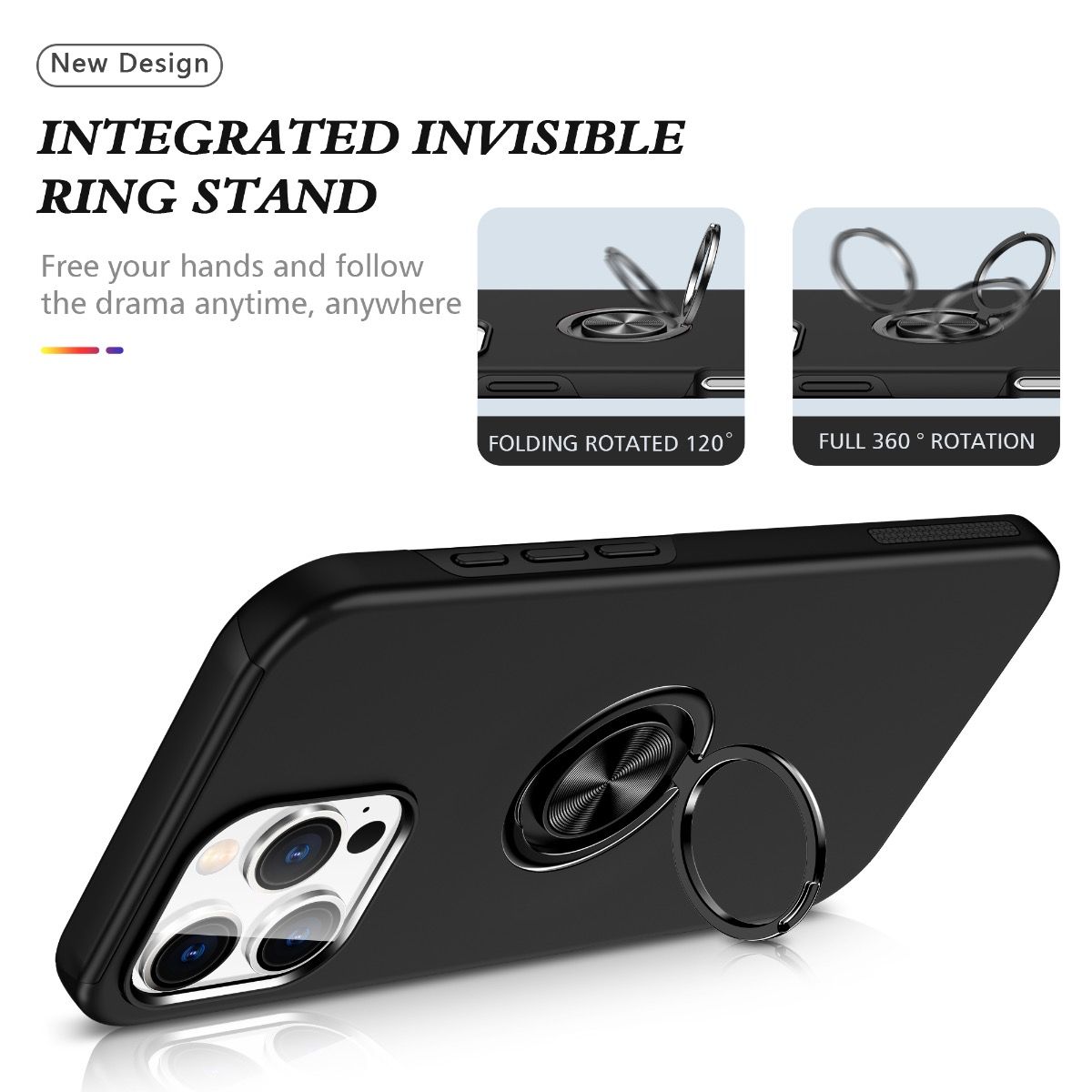 *Priority reserve-Ships early Sep*iPhone 17 Pro Max BLACKTECH Slim Style Magnetic Ring Stand - Black