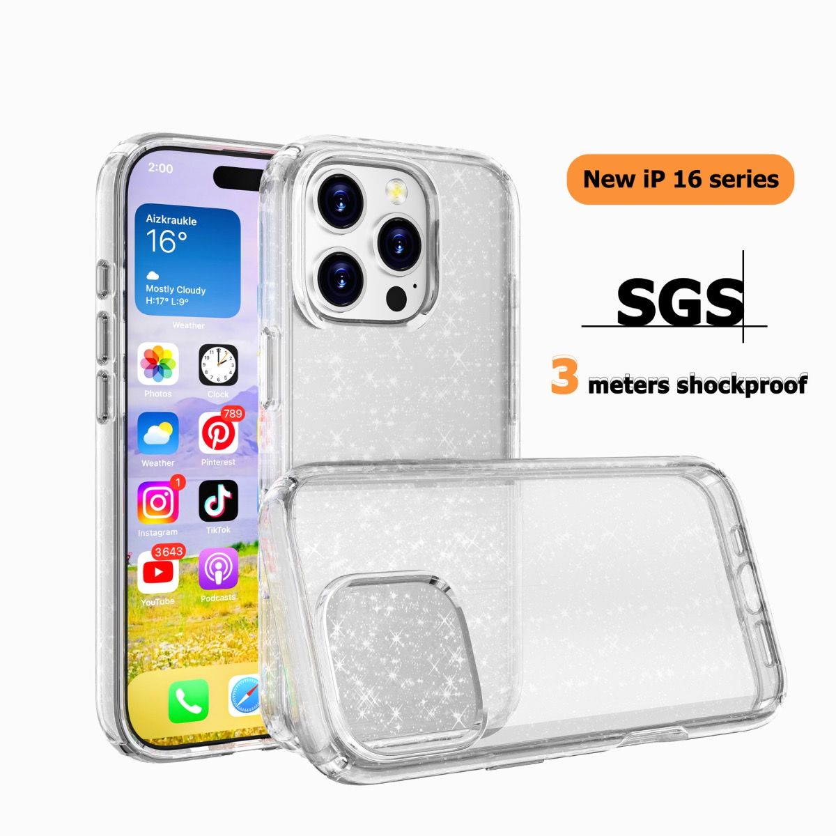 iPhone 14 Pro Max BLACKTECH Stay Glitter - Clear