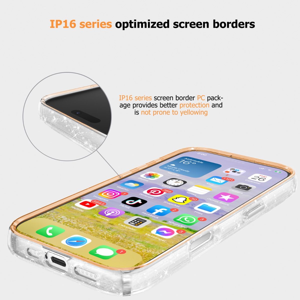iPhone 16 Pro Max BLACKTECH Stay Glitter - Clear