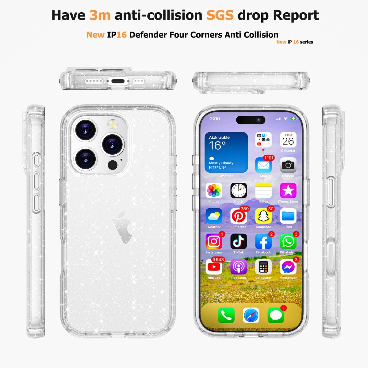 iPhone 16 Pro Max BLACKTECH Stay Glitter - Clear