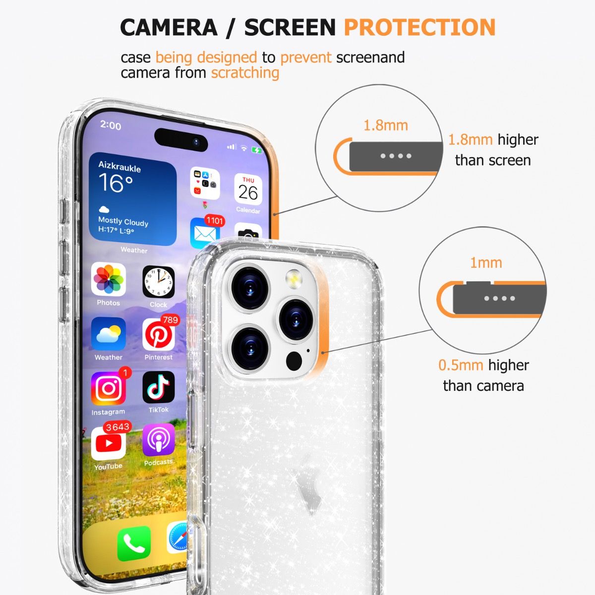 iPhone 13 Pro BLACKTECH Stay Glitter - Clear