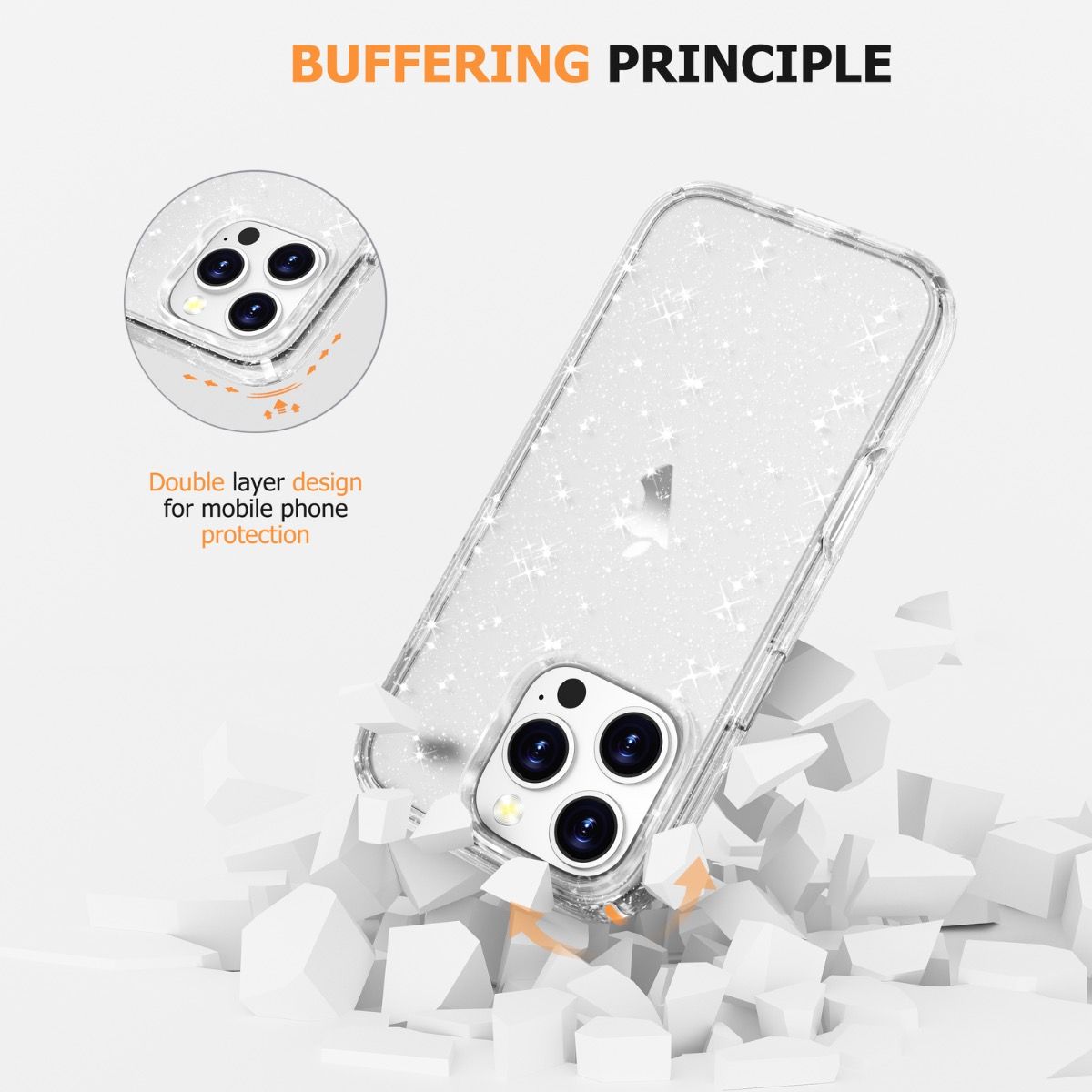 iPhone 15 Pro Max BLACKTECH Stay Glitter - Clear