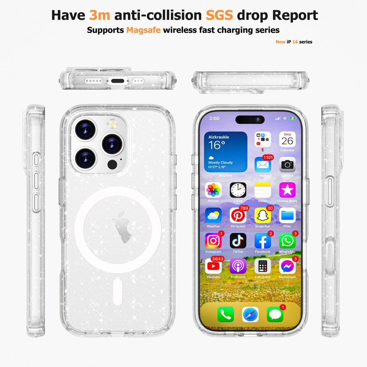 *Priority reserve-Ships early Sep*iPhone 17 Air BLACKTECH Stay Glitter (Magnetic Compatible) - Clear