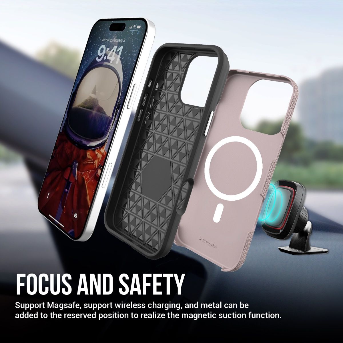 iPhone 16e BLACKTECH Triangle Armor (MagSafe Compatible) - Rose Gold