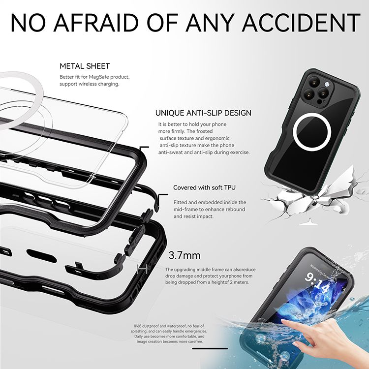 iPhone 16 Pro BLACKTECH Waterproof (MagSafe Compatible) - Black