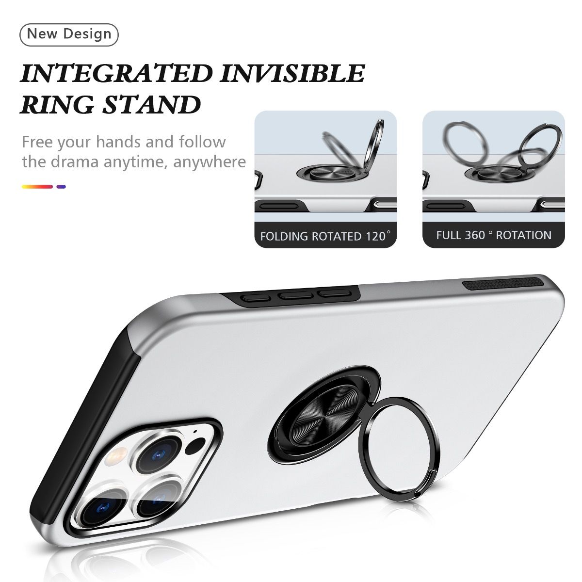 *Priority reserve-Ships early Sep*iPhone 17 Pro Max BLACKTECH Slim Style Magnetic Ring Stand - Silver