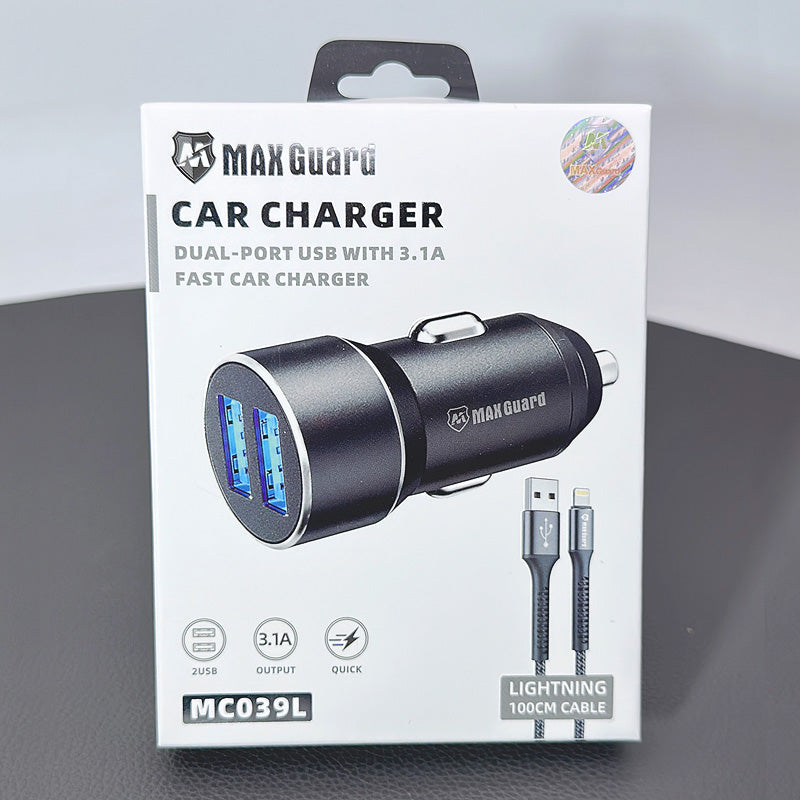 Car Charger Ciggratte port Maxguard 3.1A Fast Charger With 1M Lightening Cable