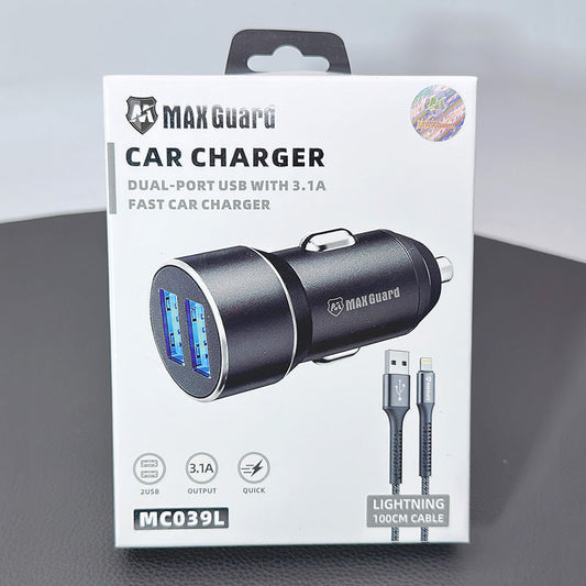 Car Charger Ciggratte port Maxguard 3.1A Fast Charger With 1M Lightening Cable