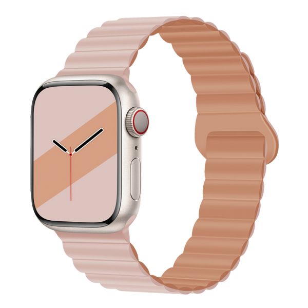 Apple Watch 38 / 40 / 41 / 42mm hoco. WA22 Flexible series two-section classic buckle magnetic silicone strap - oxford pink with rose grey