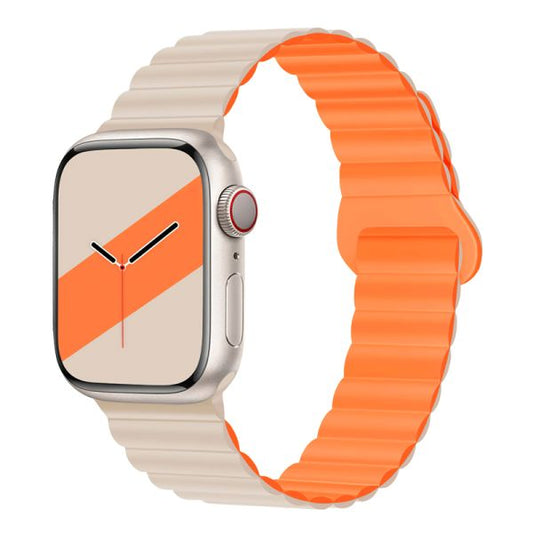 Apple Watch 44 / 45 / 46 / 49mm hoco. WA22 Flexible series two-section classic buckle magnetic silicone strap - starlight with orange