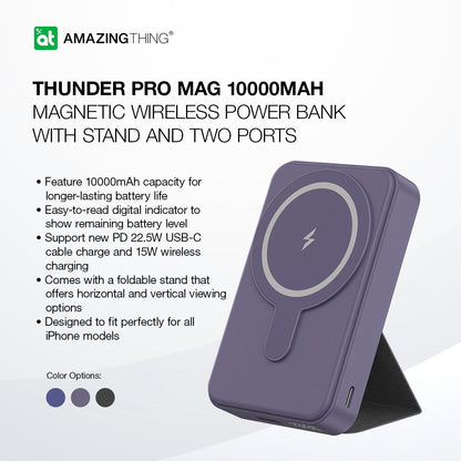AMAZINGTHING 10000mAh Thunder Pro Mag WireIess Battery Pack (MagSafe Compatible) - Black