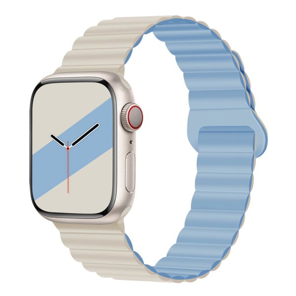 Apple Watch 38 / 40 / 41 / 42mm hoco. WA22 Flexible series two-section classic buckle magnetic silicone strap - antique white with misty blue