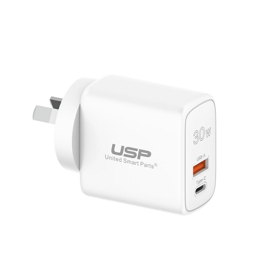 Power Adapter 30W USB A + TYPE C PD Quick Wall Charger USP
