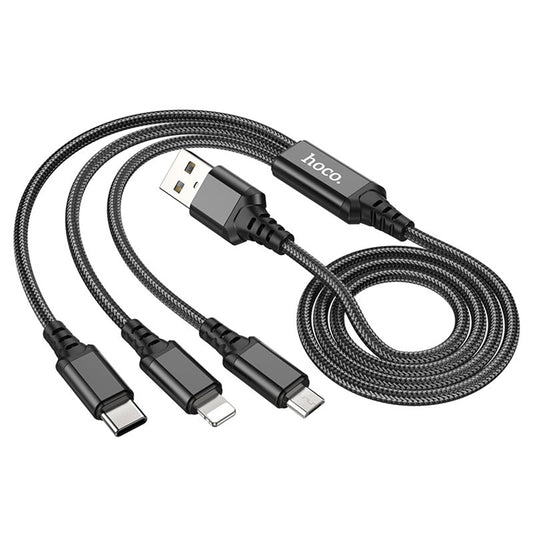 Hoco X76 3-in-1 USB A to USB C iPhone Micro USB Fast Charging Data Cable Black