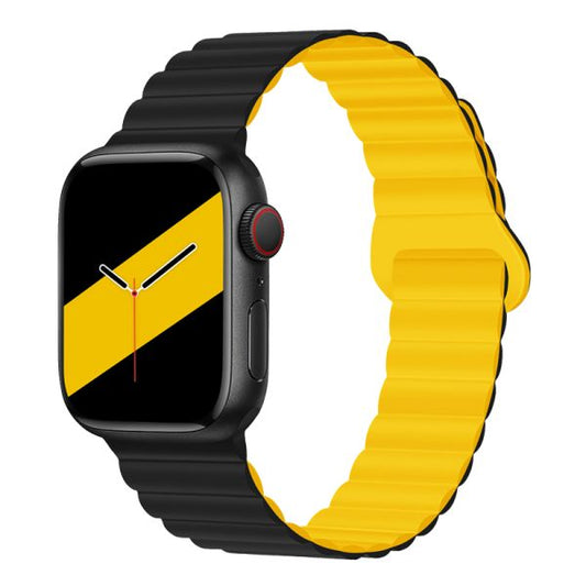 Apple Watch 44 / 45 / 46 / 49mm hoco. WA22 Flexible series two-section classic buckle magnetic silicone strap - black with yellow