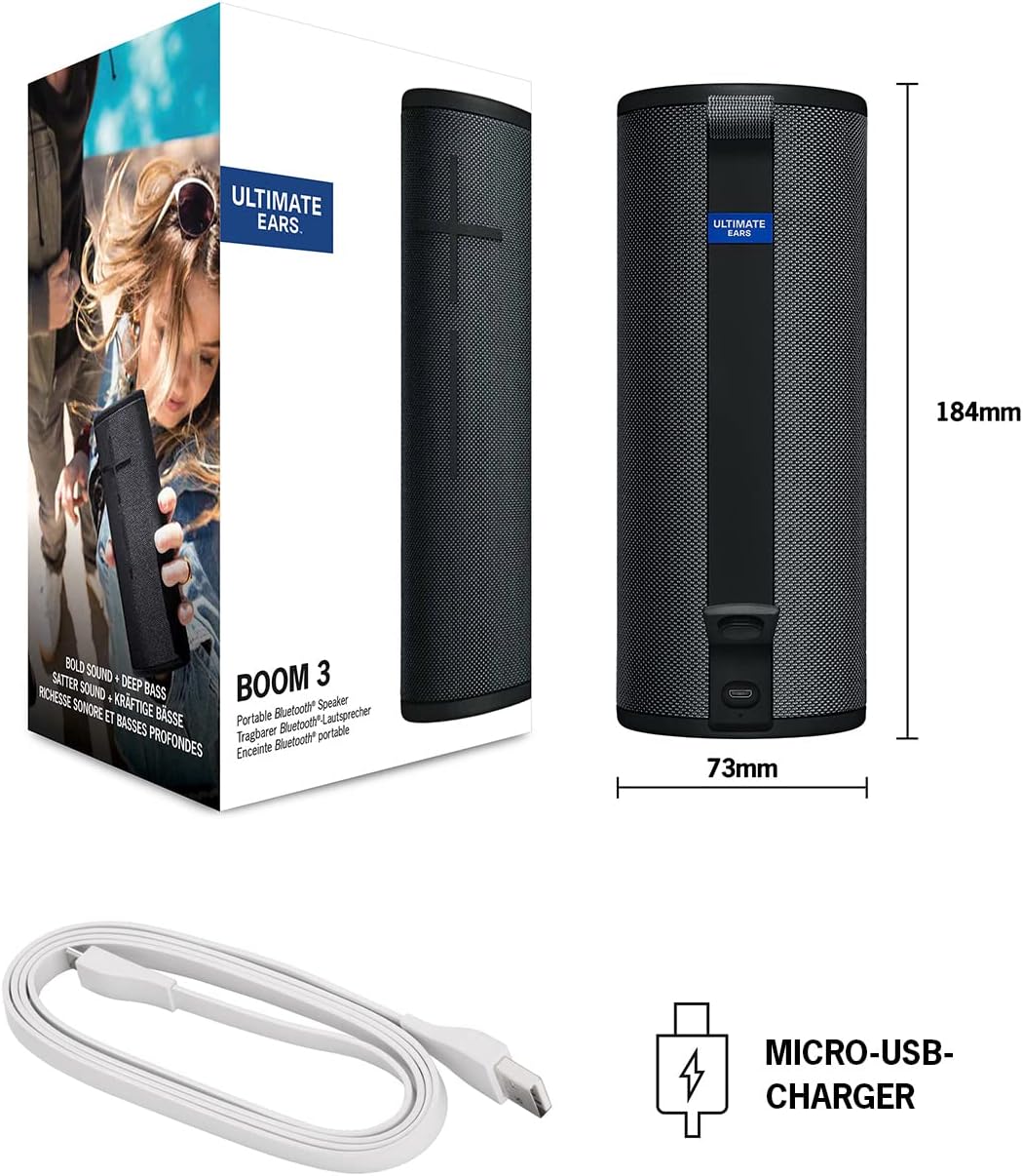 UE Boom 3 Portable Bluetooth Speaker - Night Black