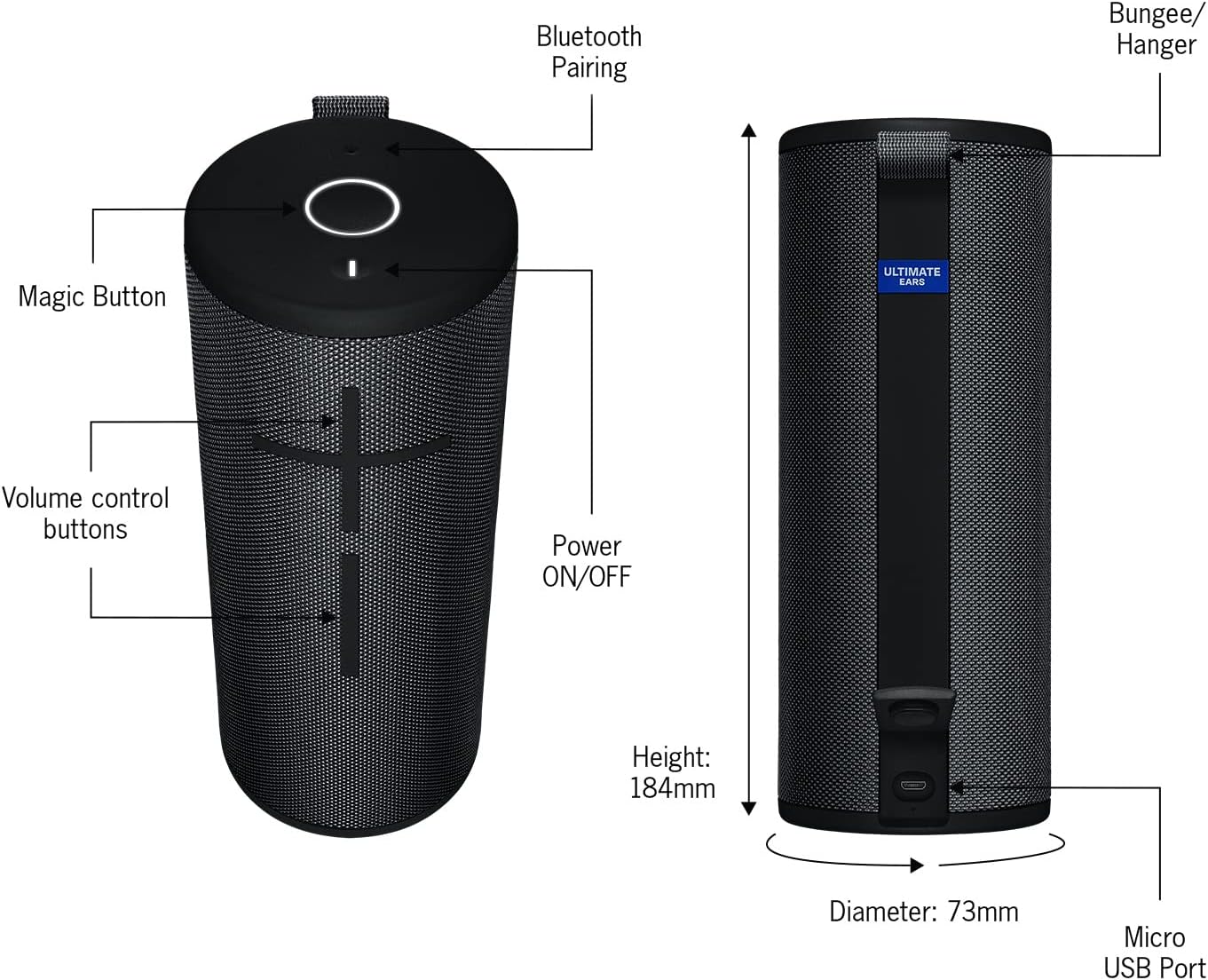 UE Boom 3 Portable Bluetooth Speaker - Night Black
