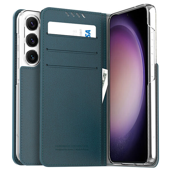 Araree Durable Mustang Diary Leather Case for Samsung Galaxy S23 - Ash Blue