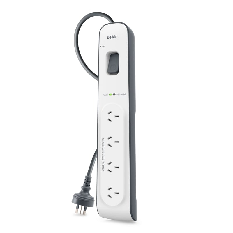 Belkin 4-Outlet Surge Protection Strip with 2M Power Cord Universally compatible - Grey