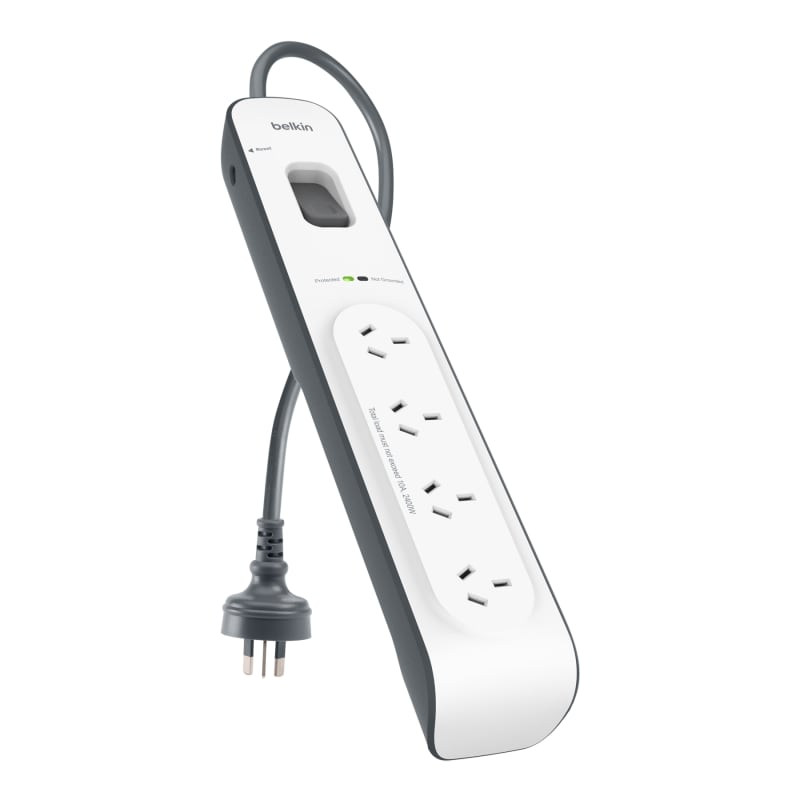 Belkin 4-Outlet Surge Protection Strip with 2M Power Cord Universally compatible - Grey