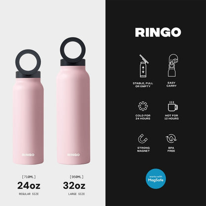 Ringo Water Bottle with Magnetic Phone Mount - Pink -710ml (24oz)