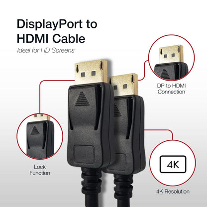 Shintaro 2m DisplayPort to HDMI Cable - 4K at 120Hz, HDMI V2 Compatible, High Bandwidth Video