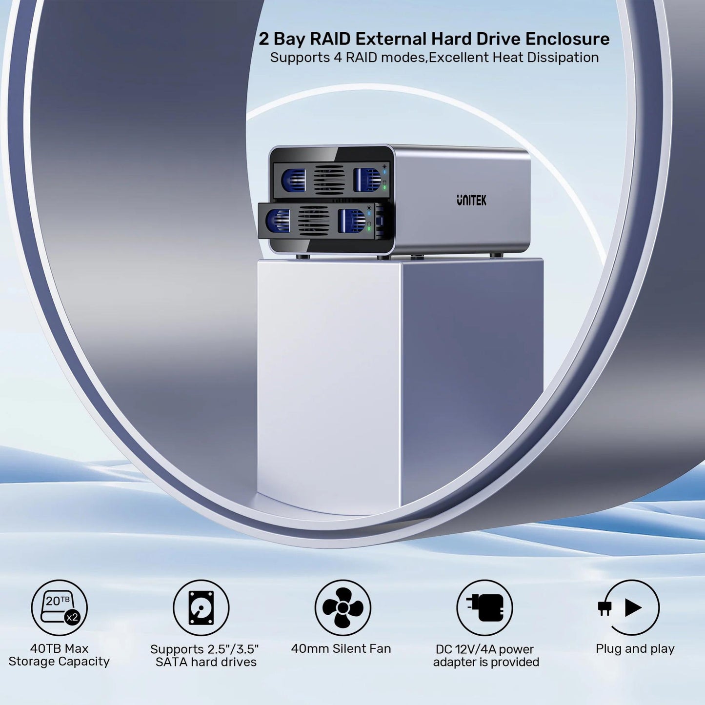 Unitek USB3.2 Type-C 10GB/SATA 2 BAY SATA HDD RAID ENCLOSURE